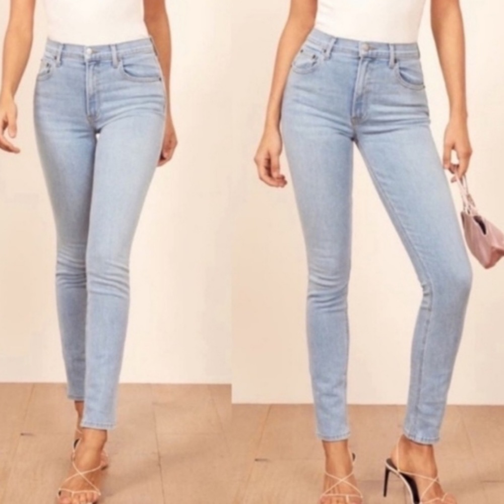 Reformation High Rise Skinny Light Blue Jeans Size 26 Denim St Lucia‎ Destroyed